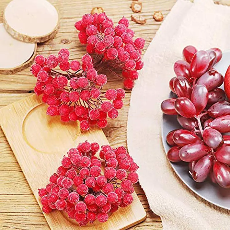 40Pcs/bunch Simulation Berry Christmas Tree hanging Pendant Decoration red/white/Artificial Cherry for gift box wedding party