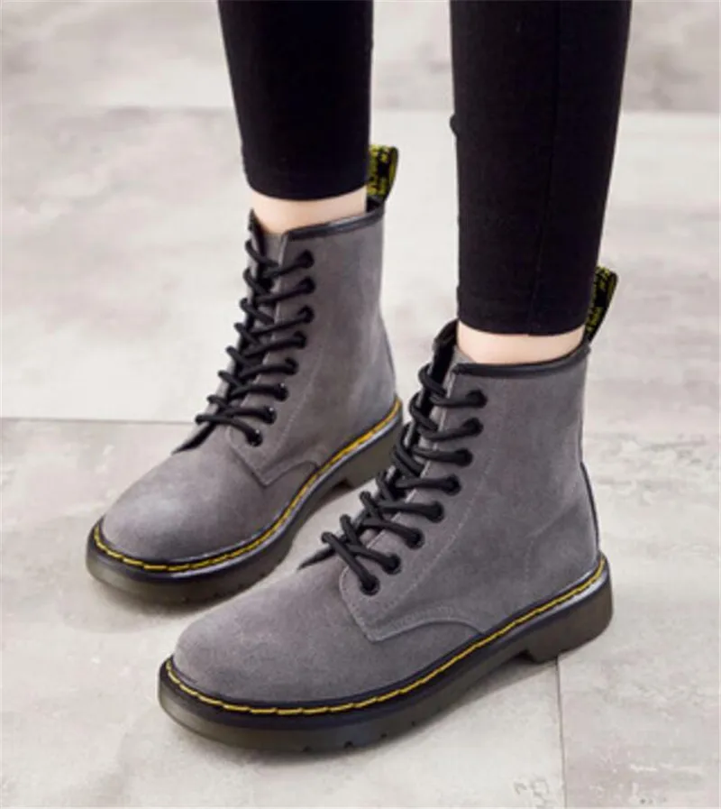 

Winter Plush Ankle Boots Women Cow Suede Leather Bootee Woman 2019 Shoes Ladies Spring Autumn Lace up Boot Female Big SIZE 45 46
