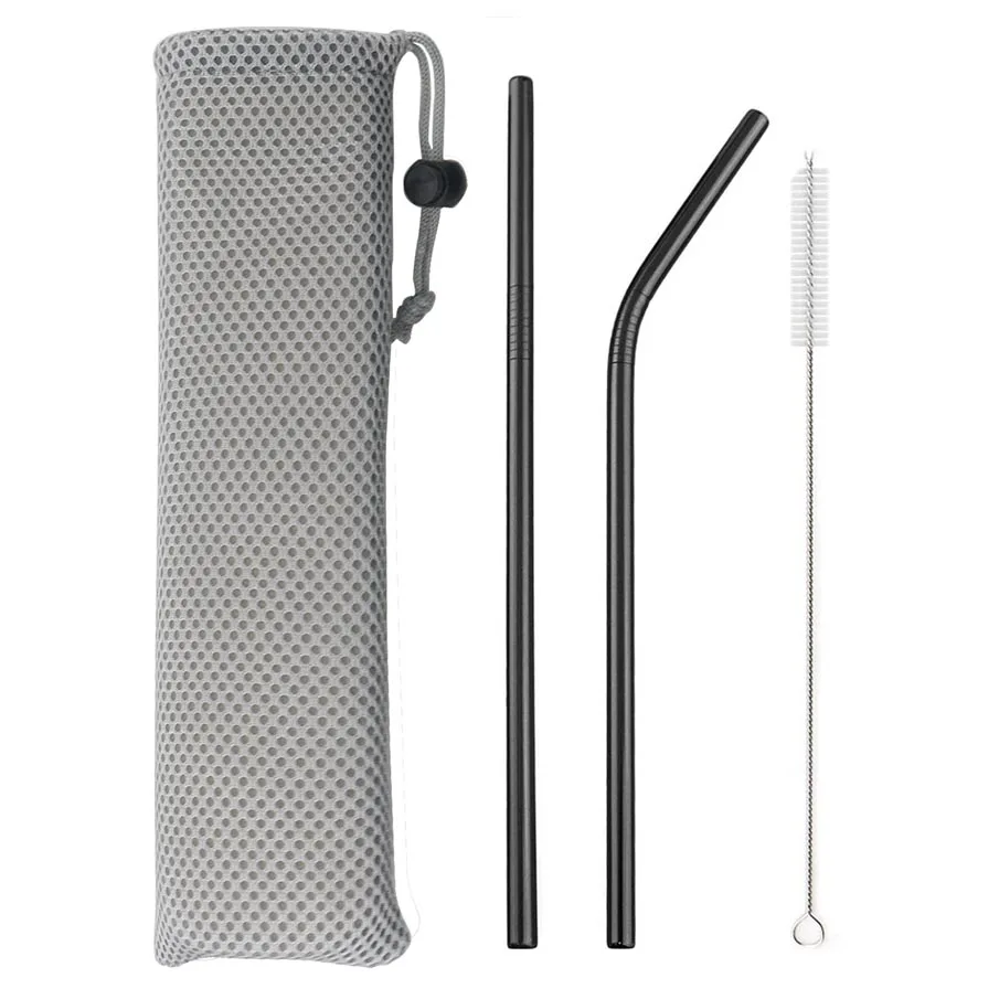 Premium Colorful Stainless Steel Straw Set with Cleaning Brush and Carry Bag