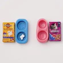 

1 Set Cat Dog Food Tray Box Mini Simulation Pet Feeding Pan Model Dollhouse Miniature Decor 1/12 Doll House Play Accessories