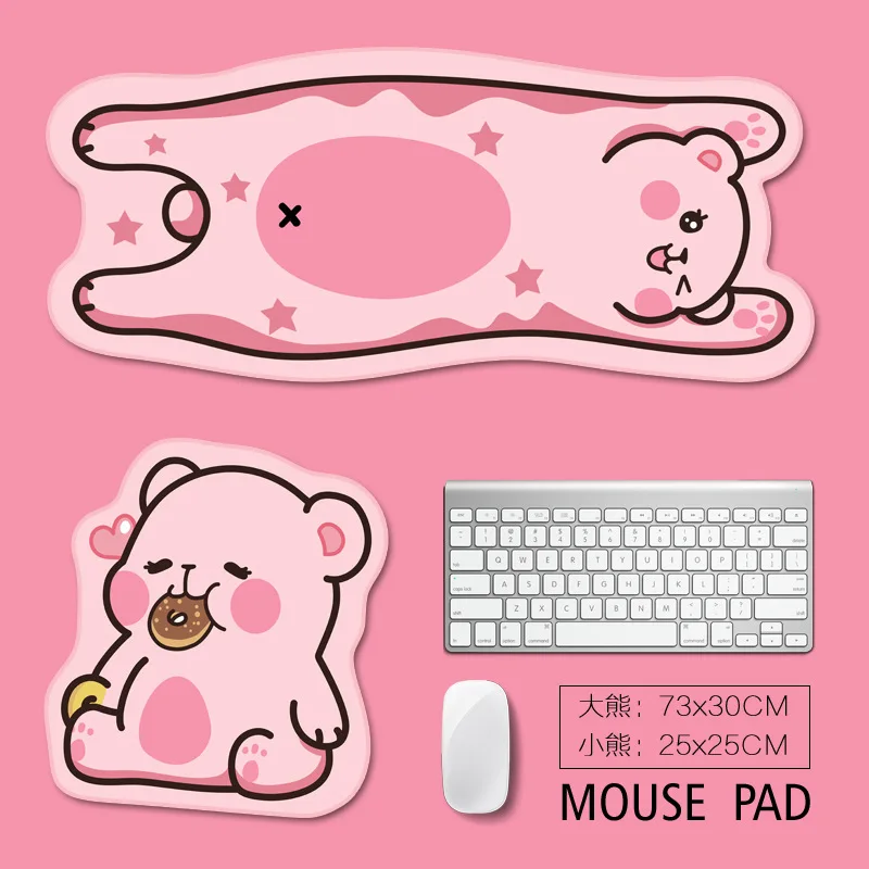2pcs Set Desk Mouse Pad Large Writing Kawaii Cartoon Pink Bear Laptop Mouse Mat Office Gaming Cute Home Decor Girl Room Deskpad 2pcs hair bows baby hair clips hairclip for girl hollow lace hairpins children cute accessories toddler barrettes hairgrips