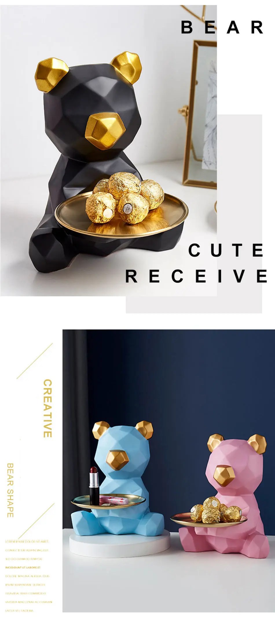 Home Room Decor,Figurine,Cool Bear,Sculpture,Table Decoration,Modern,Multifunction,Desk Storage,Statue,Decorative,3D Miniature