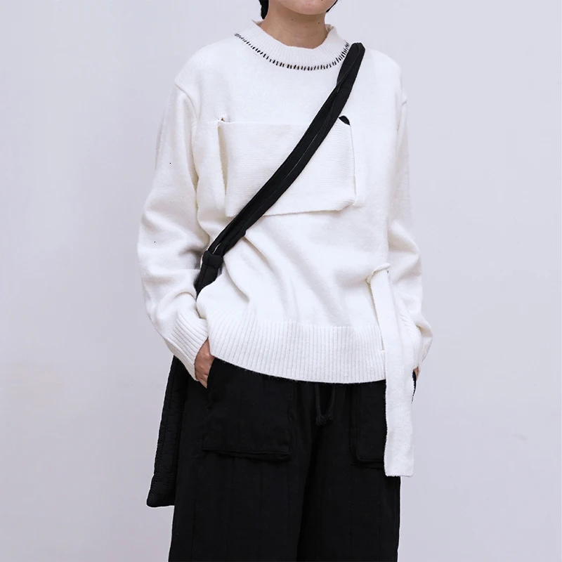 Best Price Black Split Knitting Sweater Loose Fit Round Neck Long Sleeve Women Pullovers New Fashion Tide Utumn Winter 2020 1752