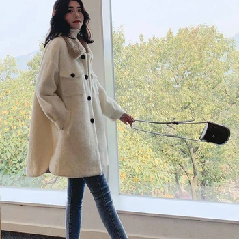 

Woman Long Faux Fur Coat Winter Warm Fluffy Woolen Coat
