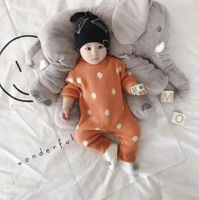 New Style Babys Girls Boys Dots Knitted Romper Cotton Autumn Winter Babys Jumpsuit 6-24 Month PQ43