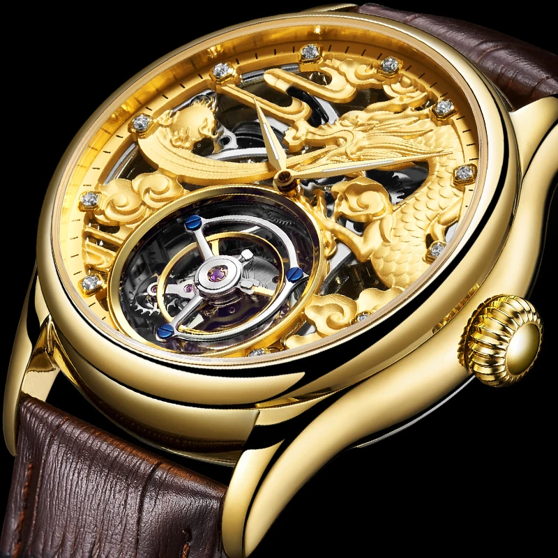 Guanqin механические мужские часы с турбийоном, водонепроницаемые, кожа,, бренд, роскошный турбийон, relogio masculino