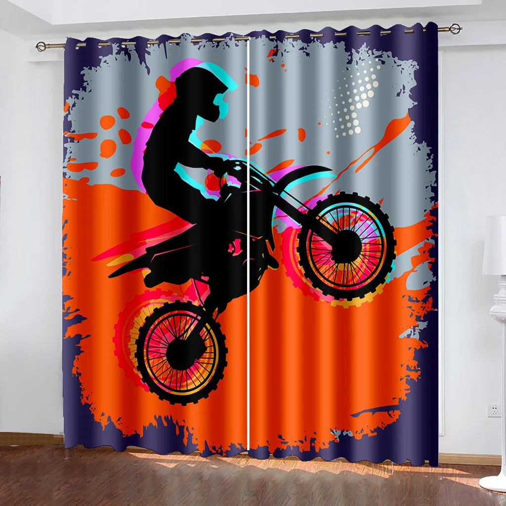 

Bedroom Thermal Insulated Blackout Curtains 3D Colorful Motorcycle Polyester Window Curtains Living Room Drapes Decor Cortina