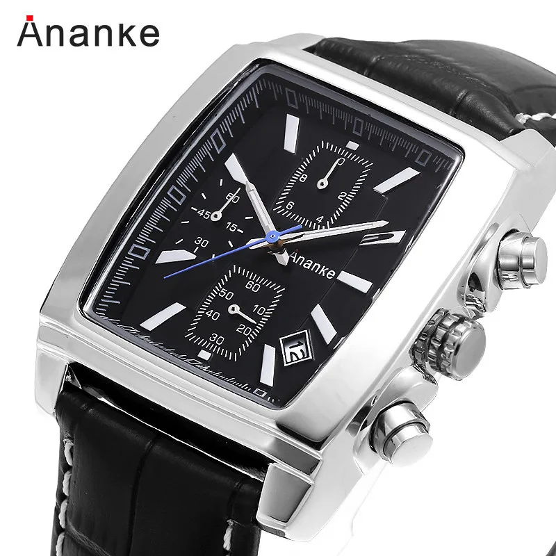 Ananke топовые брендовые Роскошные Кварцевые часы мужские с кожаным ремешком