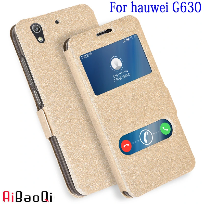 

AIBAOQI Luxury Brand For HUAWEI G630 Case Cover Flip Leather With Smart View Window Protection HUAWEI G630 Smart Mobilephone