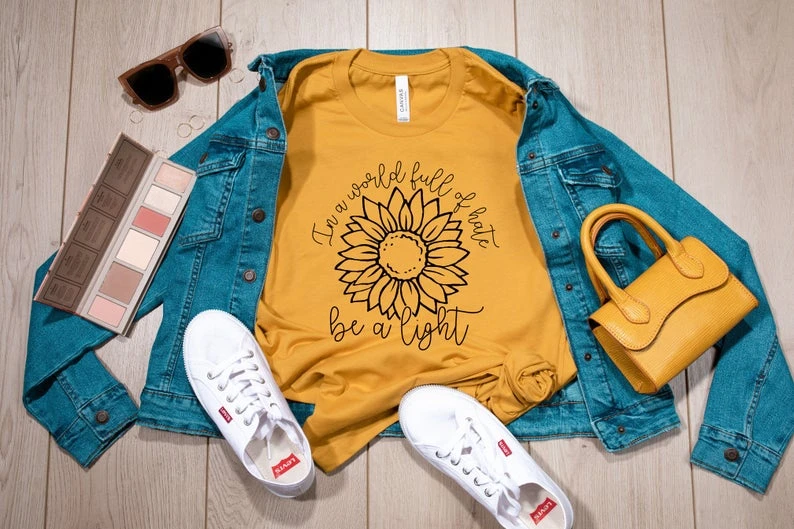 Monopol modstå træthed T-shirt For Women, Sunflower Be A Light Tshirt Mustard Yellow Women Fall  Cotton Ladies Summer Shirt Streetwear Female Clothes - T-shirts - AliExpress