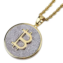 Хип хоп микро проложили AAA+ кубический цирконий Iced Out Bling Gold Bitcoin подвески ожерелье для мужчин и женщин рэппер ювелирные изделия