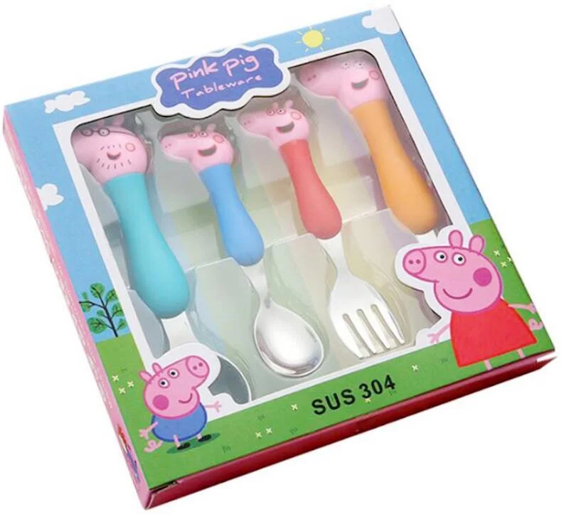 

New Authentic Peppa Pig Daily Dining Spoon Fork Children Tableware Cute Cartoon Model Grip Spoon Set Kids Birthday Gifts
