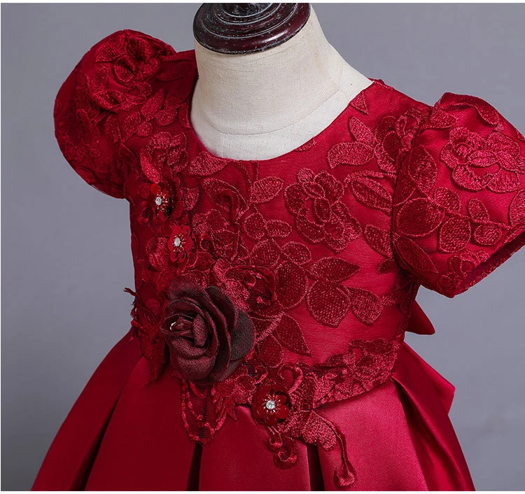 Коллекция года, зимнее высококачественное Пышное Платье с шлейфом Детские платья для девочек, одежда для девочек вечерние платья Элегантное платье принцессы с цветочным рисунком