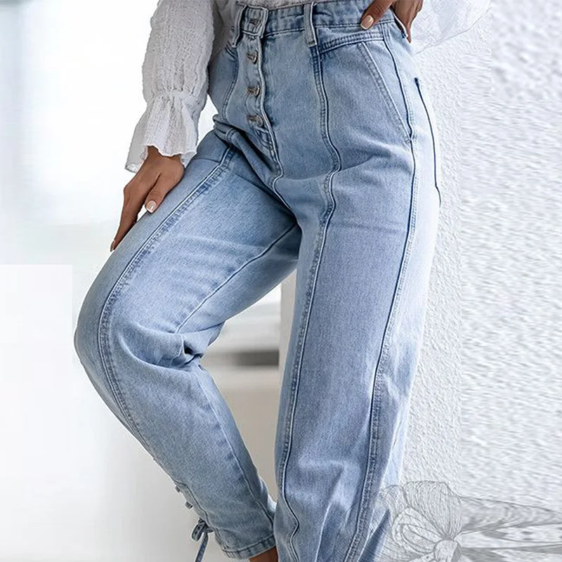 Women Jeans Vintage High Waisted Jeans Woman Solid Pants For Women Slim Button Design Autumn Female Casual Trousers 2021 armani jeans