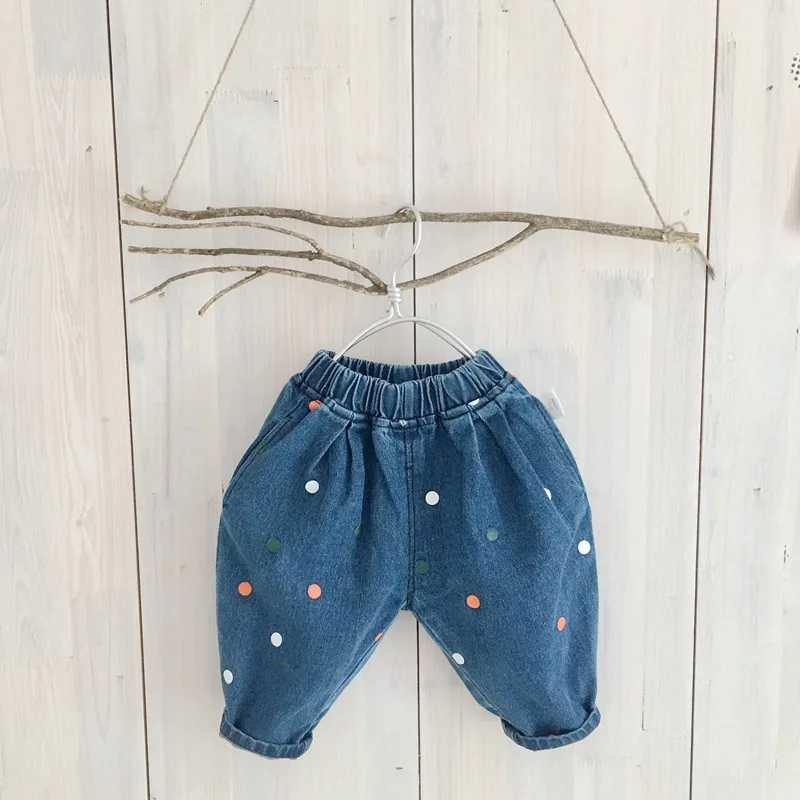 

Infants 2018 Autumn Baby Korean-style New Style Color Dotted Cute Jeans a Generation of Fat