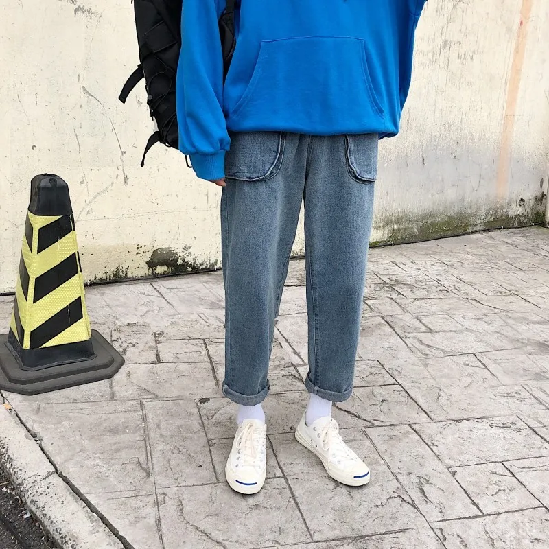 

Large Size 9 Autumn Elastic Loose-Fit Jeans Large Pocket Simple Versatile Trousers Nk23/P55