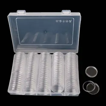 

100Pcs Clear Round 30mm Direct Fit Airtight Coin Capsules Holder Display Collection Case With 20/25/27mm Pad Rings & Storage Box