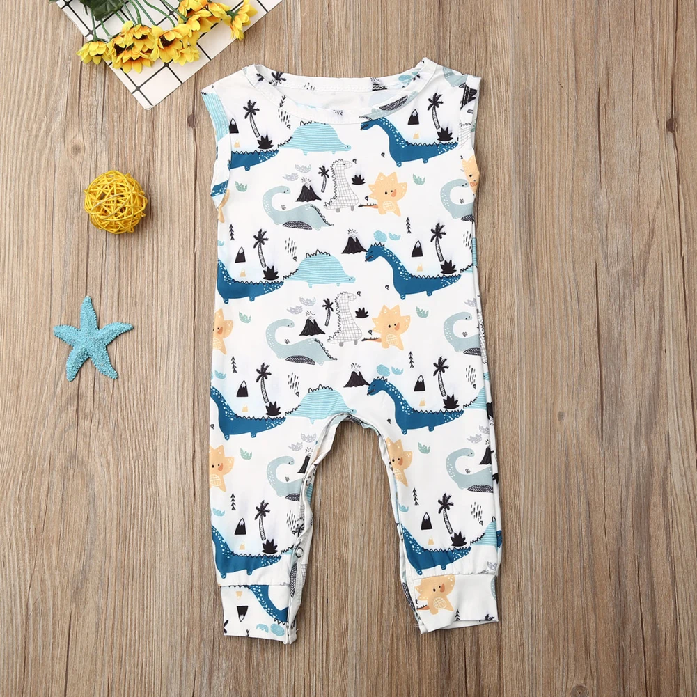 Newborn Baby Boys Clothes Dinosaur Sleeveless Romper Jumpsuit Bodysuit Outfit |
