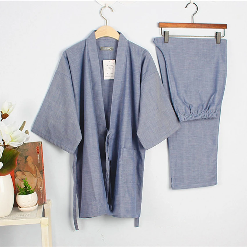 mens pajama shorts set Cotton Japanese Sleepwear Fori Men Kimono Haori Pajamas Nightgown  Summer Tops+pants Clothing Set Breathable Yukata Jinbei best mens pajamas Pajama Sets