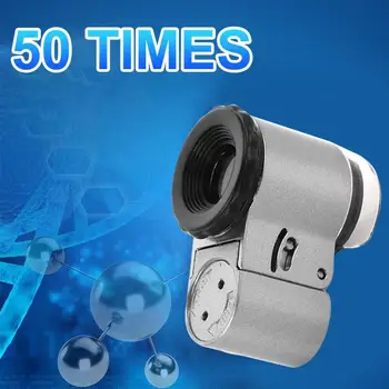 

Glass Lens Durable Practical LED Lights 50X Jewelry Archaeology Magnifying Glass UV Lamp Microscope Research Mini Magnifier