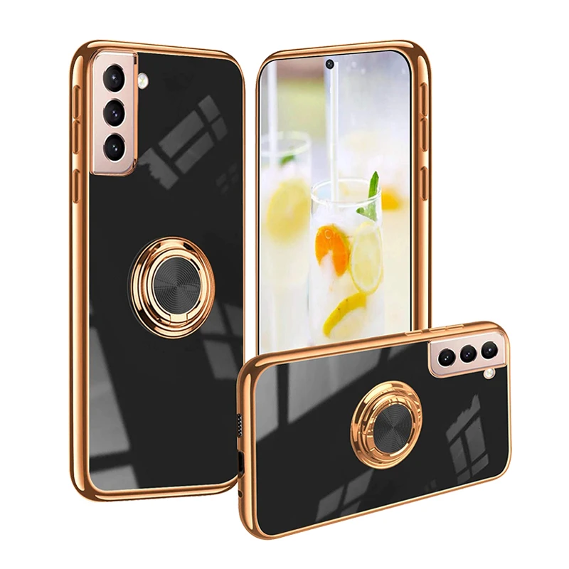Luxury Ring Case For Samsung Galaxy S21 Plus Note 20 Ultra 10 S21Plus S21Ultra Note20 Note10 Soft Silicone Cover Holder Stand