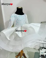 Sparkly Sequined Flower Girl Dresses with Detachable Train Long Sleeve Wedding Gowns First Communion Pagean Kids Wears