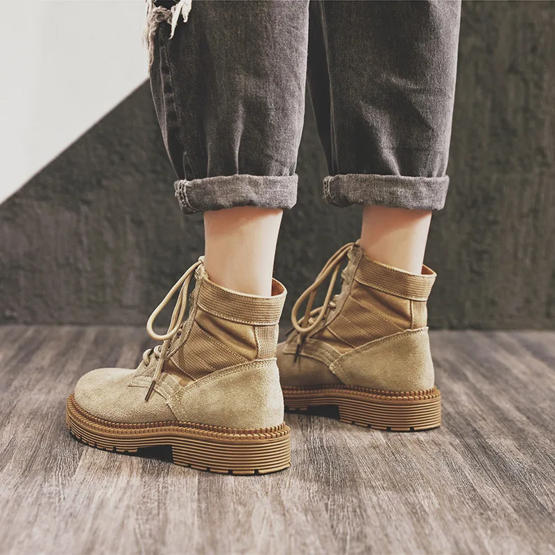 

COUPLE'S Desert Boots Combat Boots 2019 Autumn And Winter New Style Genuine Leather Retro Martin Boots Women's Locomotive Chunky