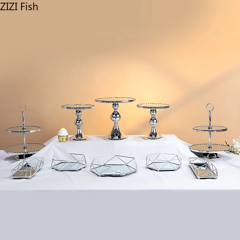 Silver Metal Multi-layer Cake Stand Geometric Tray Dessert Display Home Decoration Decorating Party Suppliers | Дом и сад