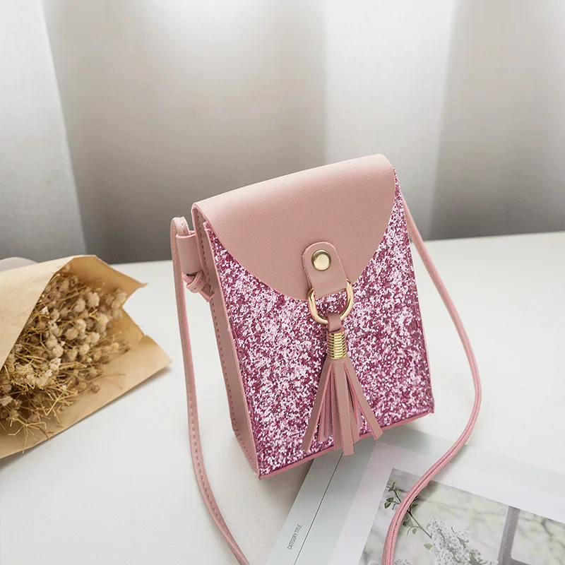 

Korean-style Five-color Sequin Phone Bag 2018 Summer And Autumn New Style Tassels Crossbody/shoulder Bag Change Packet