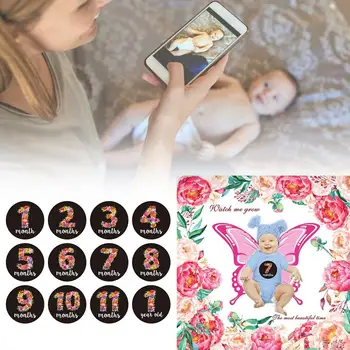 

Baby Monthly Milestone Blanket Photography Backdrop with Sticker Photo Prop for 1 to 12 months Newborn Infant