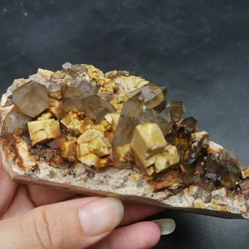 

203.5g.Rare natural garnet crystal hexagonal point feldspar mica brass multi mineral crystal symbiotic halo energy healing
