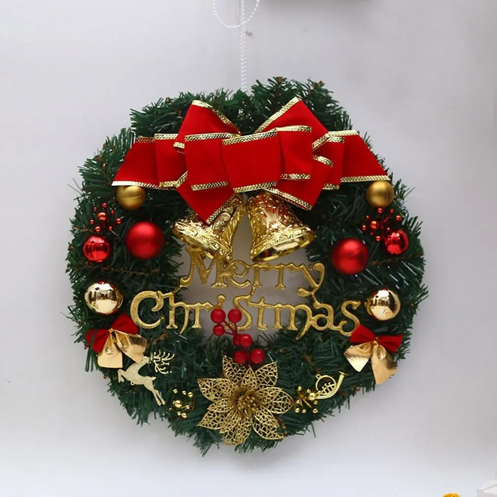 Рождественский декоративный венок 30 см Рождественский венок на дверь висит рождественские подарки на Рождество лоза кольцо Рождественский венок из ПВХ