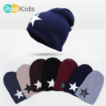 REAKIDS Skullies Beanies, детская зимняя шапка, хлопковые шапки со звездами для мальчиков и девочек, теплые шапочки, детская шапка, шапочки, детская шапка
