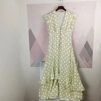 

Deep V-neck floral print women dress 2020 spring summer new High waist short sleeve Irregular lady long dress