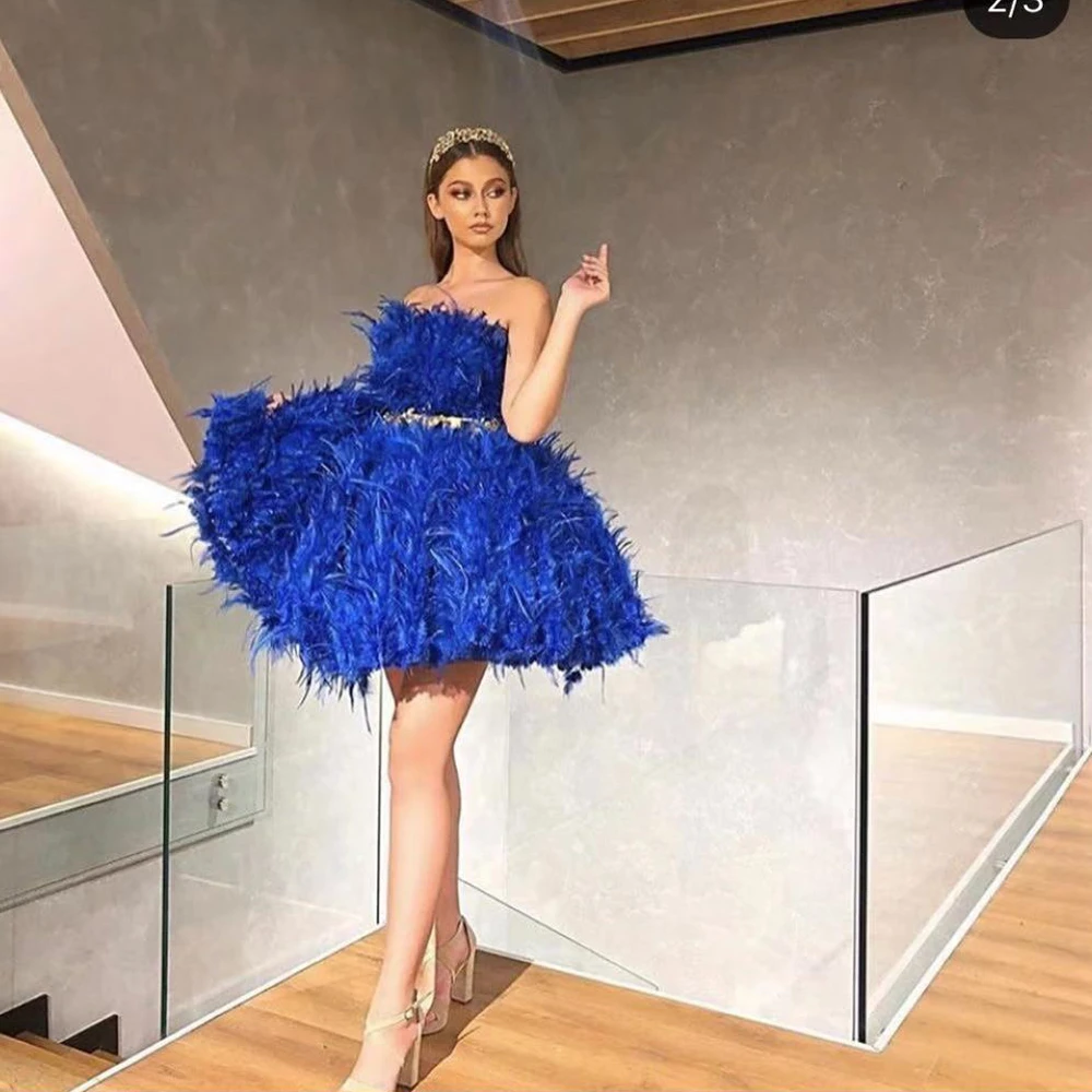 Royal blue feather dress Dresses Images 2022