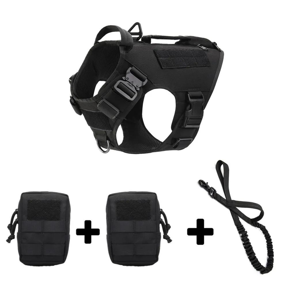 Tactical Molle Dog Harness for Large Dog Vest with Side Bags Pouches for Military Service Dog Working Training 