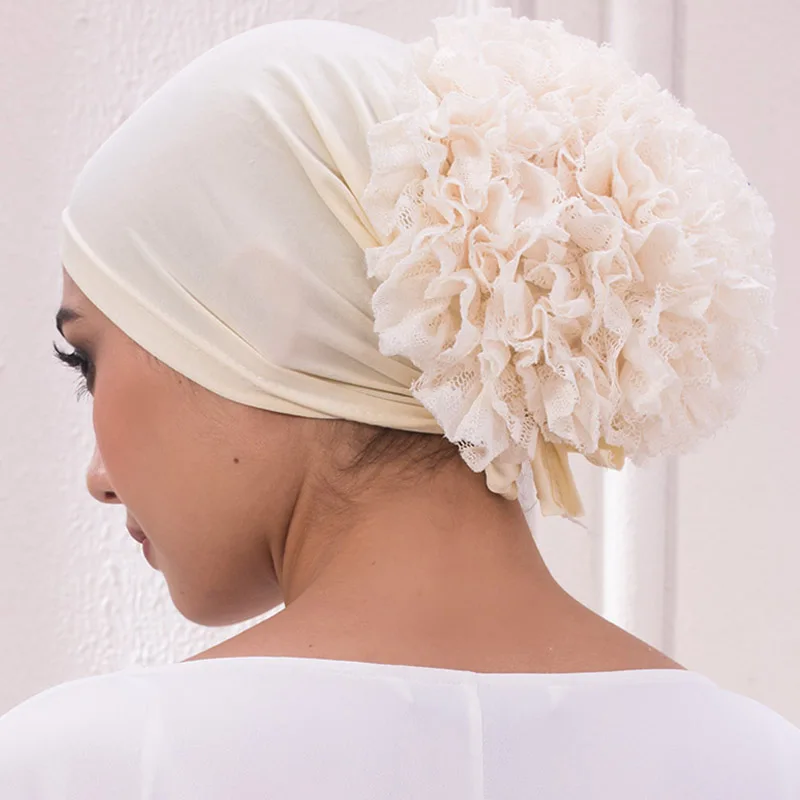 Under Hijab Caps Big Flower Volumizer Scrunchie Muslim Inner Hijab Turbans Islamic Headwear Accessories Female Head Wraps Bonnet цена и фото
