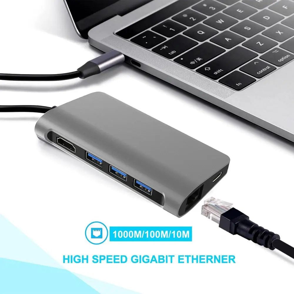 8 в 1 USB C док станции Тип расширить до 4 K UHD HDMI 3 0 Порты SD/TF слот RJ 45 зарядки и разъёмы