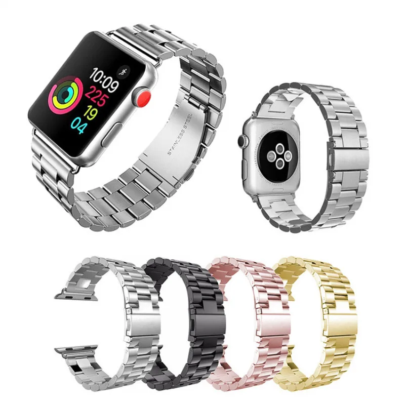 Модные Классические Нержавеющая сталь ремешок 42 мм 38 мм для Apple Watch Band три воздействий Стиль Бизнес Для мужчин Смарт-часы ремни