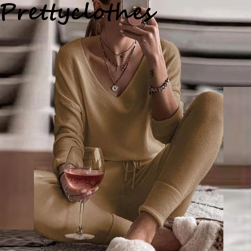 

2021 Spring Full Sleeve Casual Suits Fashion Slim-Fit Stretch Pajamas And Home Service 2 Piece Sets Womens Suit Autumn Pullover
