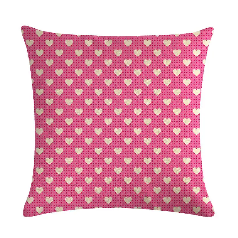 Pillow Case Pink Heart Print Series Linen Cushion Cover Pillowcases In Decorative Bedding Kussenhoes 45x45cm Throw | Дом и сад