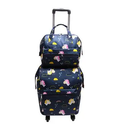 Женская холщовая дорожная сумка для багажа, набор чемоданов, сумка на колесиках, сумка для ручной клади, рюкзак на колесиках - Цвет: 18 Inch 2 pcs