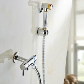 

3 set Brass Toilet Gold & Chrome Bidet Spray Shower Muslim Shattaf Bathroom Valve Set