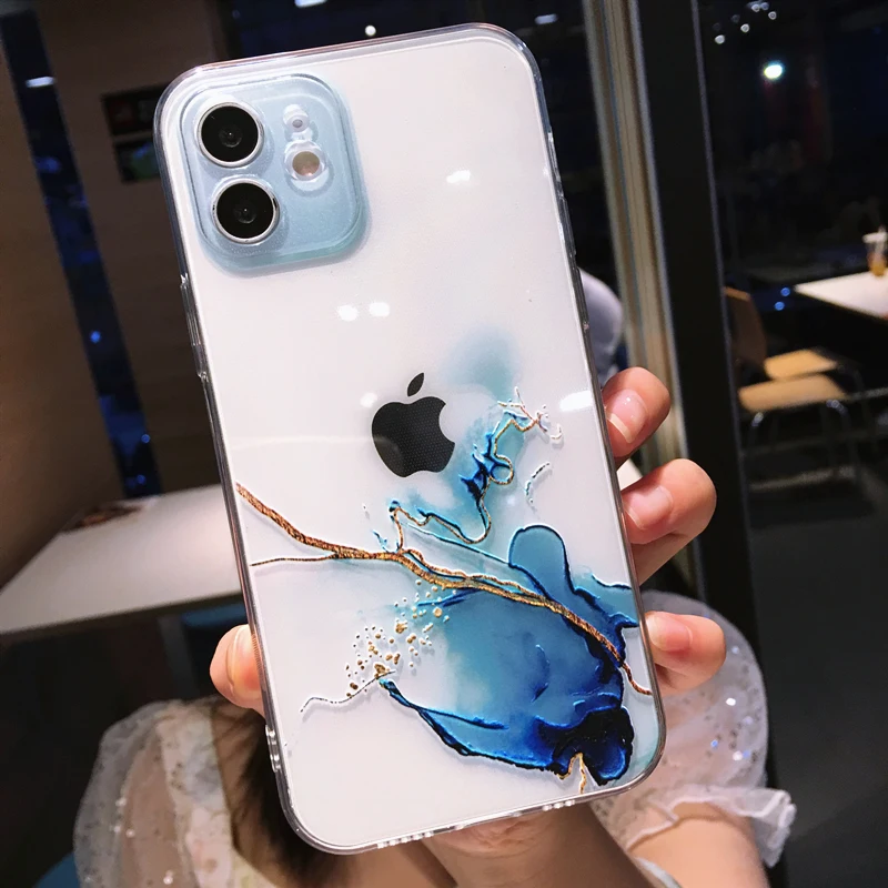 Funda de teléfono transparente con pintura de acuarela para iPhone 11 12 13 14 15 16 Pro Max X XR XS Max 7 8 Plus Mini, funda suave a prueba de golpes