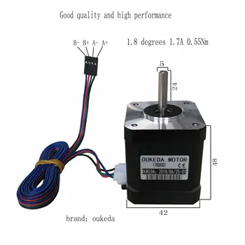 

42 stepper motor, printer accessories, 17HS8401, two-phase four-wire 1.8 degrees, 1.7A, 0.55Nm