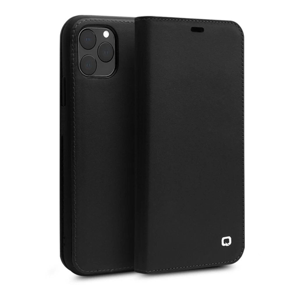QIALINO Luxury Genuine Leather Phone Case for Apple iPhone 11 Pure Handmade Flip Case with Card Slots for iPhone 11 Pro Max - Цвет: Black