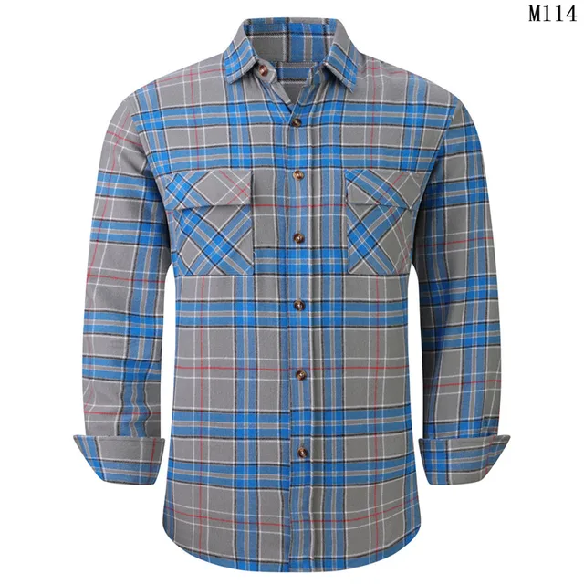 100% Cotton Flannel Plaid Shirt For Men 