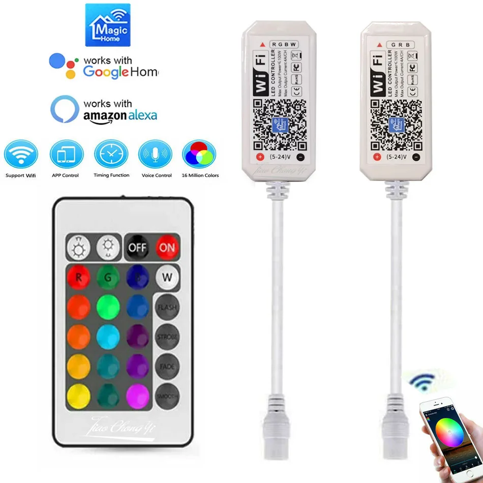 RGB RGBW LED Mini Wifi Smart Controller 24Key IR Romote Phone Colorful Lights 