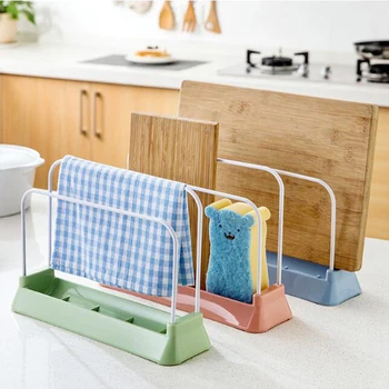 

Kitchen Rack With Drain Tray Cutting Board Rack Creative Multifunctional Scouring Pad Sponge Drain Rack Kitchen Accessories