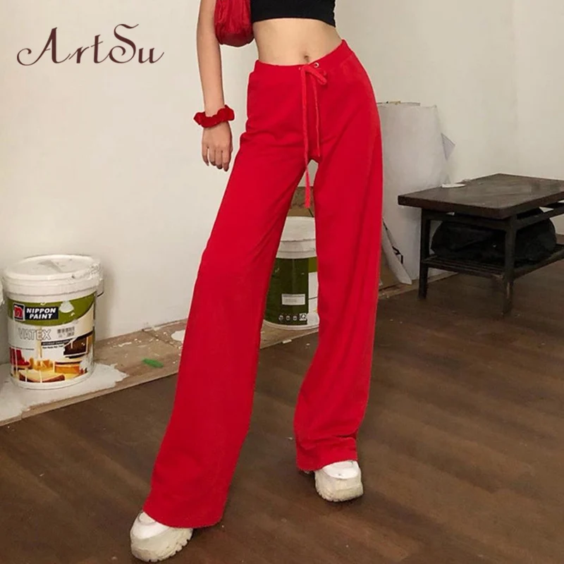 

ArtSu Autumn Women Casual Pants Sweatpants High Waist Flared Pants Loose Ladies Trousers Joggers Harajuku Streetwear ASPA20234
